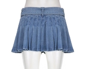 Oem Apparel Manufacturers Women'S Pleated Skirt With Belt A - Line Skirt High Waist Denim Skirt