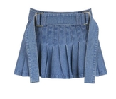 Oem Apparel Manufacturers Women'S Pleated Skirt With Belt A - Line Skirt High Waist Denim Skirt